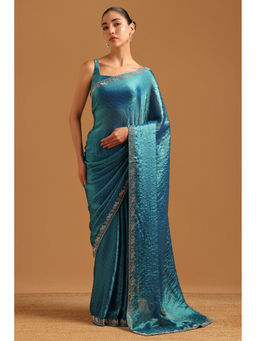 Soch - Turquoise Embroidered Saree Unstitched Blouse Piece