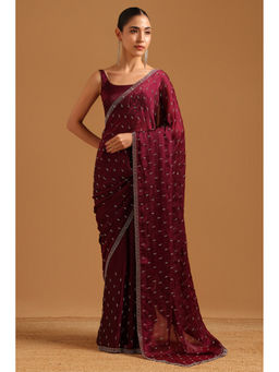 Soch - Wine Embroidered Saree Unstitched Blouse Piece