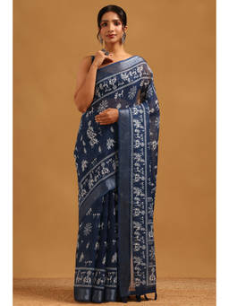 Soch - Indigo Printed Saree Unstitched Blouse Piece