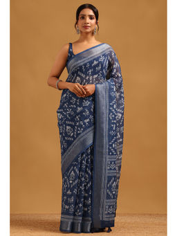 Soch - Indigo Printed Saree Unstitched Blouse Piece