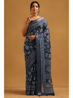 Soch - Indigo Printed Saree Unstitched Blouse Piece