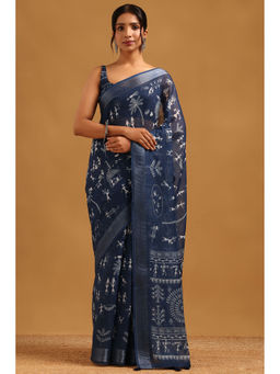 Soch - Indigo Printed Saree Unstitched Blouse Piece