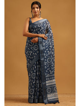 Soch - Indigo Printed Saree Unstitched Blouse Piece