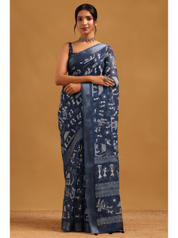 Soch - Indigo Printed Saree Unstitched Blouse Piece