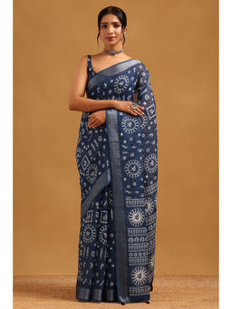 Soch - Indigo Printed Saree Unstitched Blouse Piece