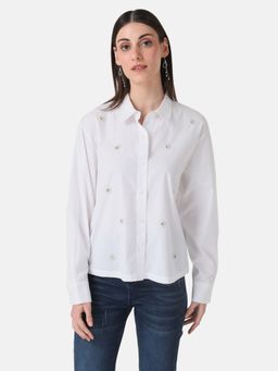 Kazo - White Boxy Fit Embellished Shirt