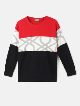 United Colors of Benetton - Boys Regular Fit Round Neck Color Block Sweaters