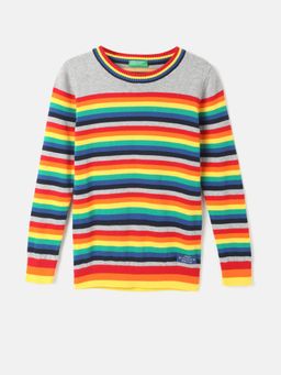 United Colors of Benetton - Boys Regular Fit Round Neck Striped Sweaters