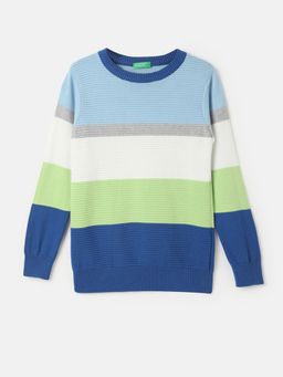 United Colors of Benetton - Boys Regular Fit Round Neck Striped Sweaters