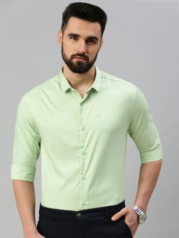 SHOWOFFFF - Men Roll-Up Sleeves Green Solid Shirt