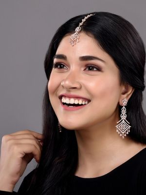 Saraf RS Jewellery Rose Gold Plated Ad Studded Mangtika & Earring (Set Of 2)