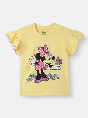 Nautinati Girls' Cotton Disney Glitter Print Set of Top and Skirt With Sling Bag
