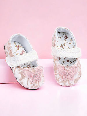 Cute Walk by Babyhug Velcro Closure Ballerina with Butterfly & Floral Applique - Pink