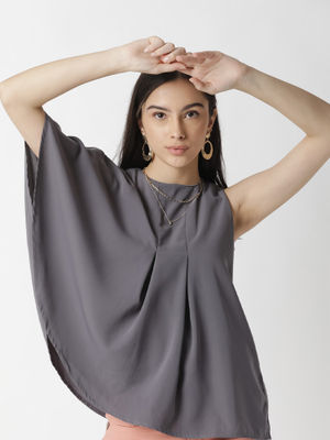 RAREISM Grey Solid Plain Top