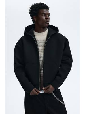 Buy H&M Men Black Loose Fit Scuba Zip-Through Hoodie (M) - Image 1