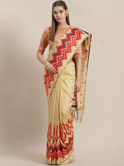 Sareemall - Yellow Cotton Silk Printed Saree With Unstitched Blouse