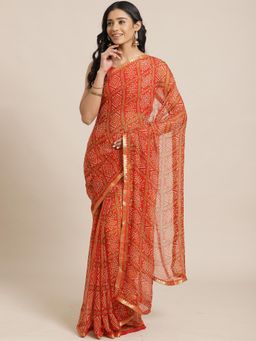 Akhilam - Red Casual Chiffon Printed Saree With Unstitched Blouse