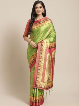 Sareemall - Green Printed Saree Unstitched Blouse
