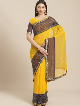 Akhilam - Yellow Embellished Saree With Unstitched Blouse