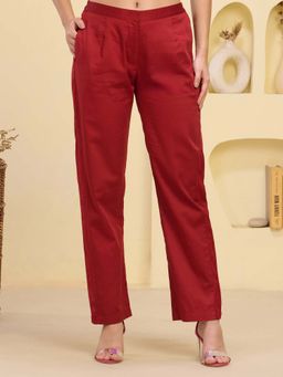 First Resort by Ramola Bachchan - Red Straight Pant