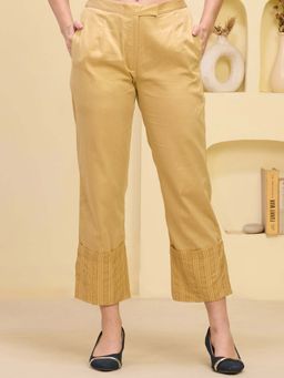 First Resort by Ramola Bachchan - Golden Folded Hem Straight Pant