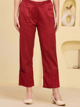 First Resort by Ramola Bachchan - Red Folded Hem Straight Pant