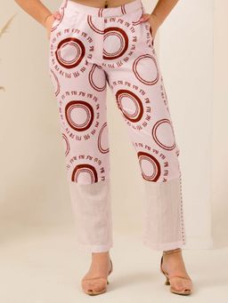 First Resort by Ramola Bachchan - Pink Maa Printed Straight Pant