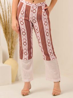 First Resort by Ramola Bachchan - Brown Powerful Stripe Printed Straight Pant