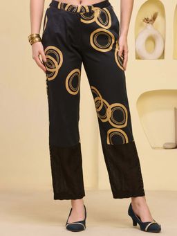 First Resort by Ramola Bachchan - Gold Powerful Print Embellished Straight Pant