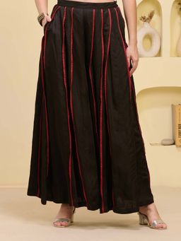 First Resort by Ramola Bachchan - Red Pleated Solid Palazzo