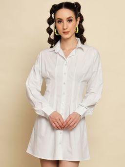 Trend Arrest - White Dart Detail Shirt Dress