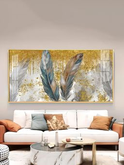 The Next Decor - Feather Harmony Glass Finish Horizontal Wall Art