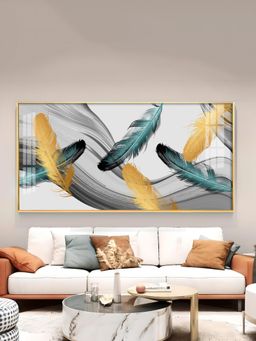 The Next Decor - Ginkgo Leaf And Feather Glass Finish Horizontal Wall Art