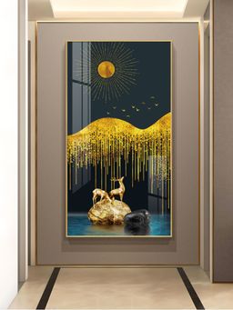 The Next Decor - Golden Deer Essence Glass Finish Vertical Wall Art