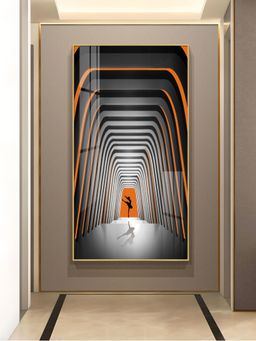 The Next Decor - Striped Illusion Of Dancing Girl Glass Finish Vertical Wall Art