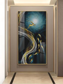 The Next Decor - The Golden Swim Glass Finish Vertical Wall Art