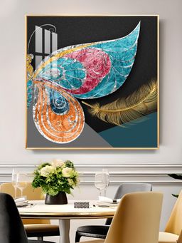The Next Decor - Chromatic Feather Glass Finish Square Wall Art