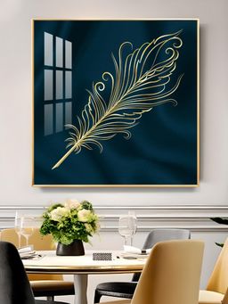 The Next Decor - Feather on Azure Glass Finish Square Wall Art