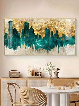The Next Decor - Golden Urban Vista Glass Finish Horizontal Wall Art