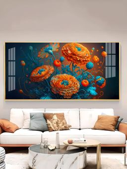 The Next Decor - Blooming MariGold Flower Glass Finish Horizontal Wall Art