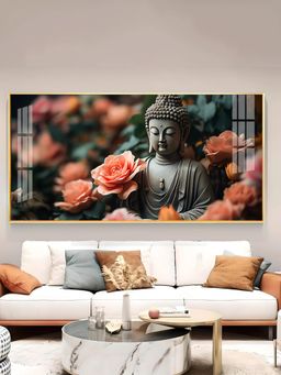 The Next Decor - Calm Buddha With Flower Glass Finish Horizontal Wall Art