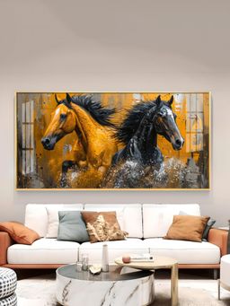 The Next Decor - Two Horses Glass Finish Horizontal Wall Art