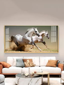 The Next Decor - Satin Matt Running Horses Glass Finish Horizontal Wall Art