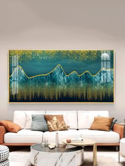The Next Decor - Dark Turquoise Mountains Glass Finish Horizontal Wall Art