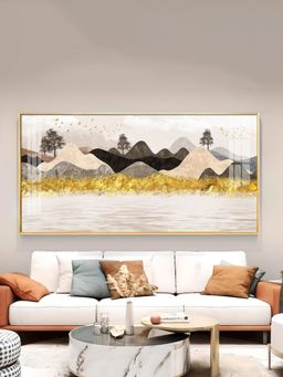 The Next Decor - Colorful Golden Mountain Glass Finish Horizontal Wall Art