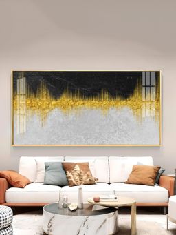 The Next Decor - Abstract Marble Golden Black Glass Finish Horizontal Wall Art