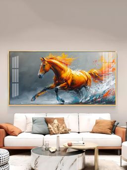 The Next Decor - One Running Horse Glass Finish Horizontal Wall Art