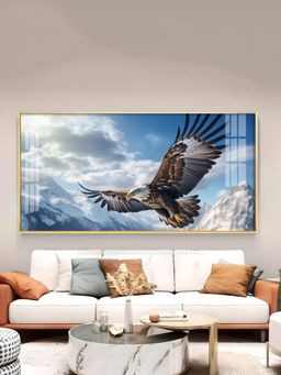 The Next Decor - Eagle Flying Over Mountains Glass Finish Horizontal Wall Art