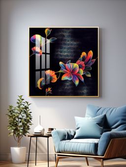 The Next Decor - Multicolor Floral Serenity Glass Finish Square Wall Art
