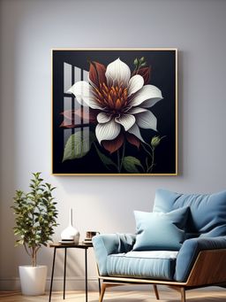 The Next Decor - Floral Harmony in White Glass Finish Square Wall Art